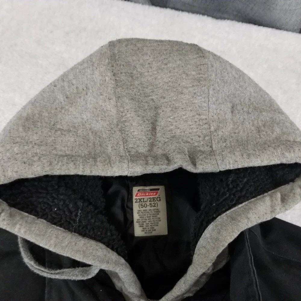 Dickies Jacket Mens Extra Large 2XL Black Hooded‎ Workwear Canvas Fleece Lined